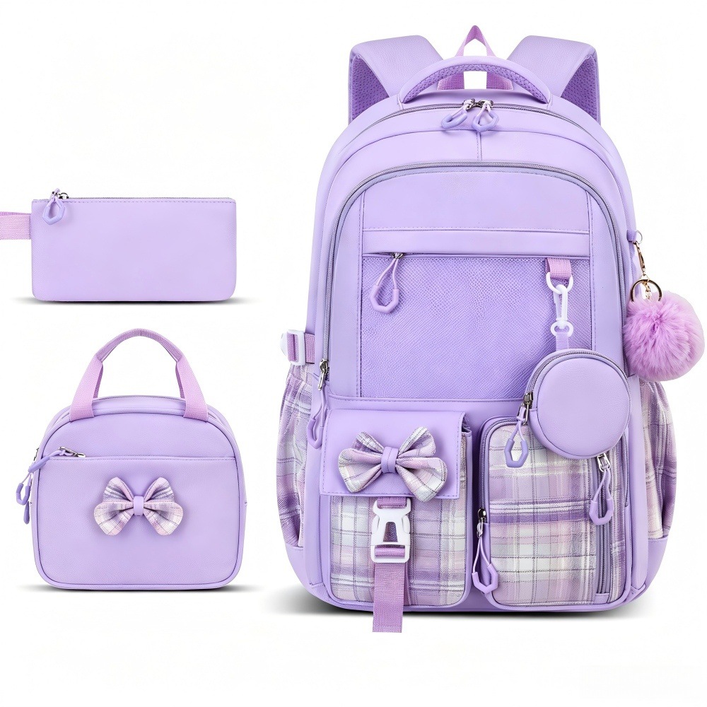 Grenzüberschreitender neuer Schulrucksack für Anfänger mit hohem Designwert, einfacher zweiseitriger Rucksack, Fabrik-Dreiteiler-Set mit Rucksack, Essenstasche und Federtasche