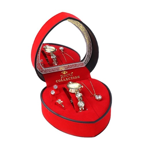 Ladies Gift Set with Heart Style Diamond-Studded English Watch, Perfect for Gifting to a Girlfriend or Friend, Filled with a Touch of Ceremonial Significance