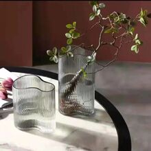 现代简约透明大号花瓶家居客厅装饰插花摆件创意脚印几何玻璃花瓶