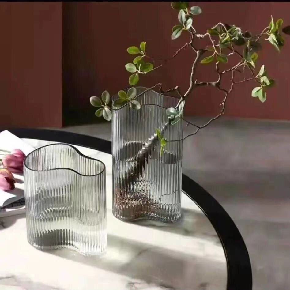 Modern Minimalist Transparent Large Vase Home Living Room Decor Flower Arrangement Stand Creative Footprint Geometric Glass Vase