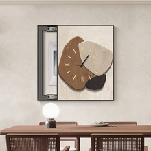 時來運轉奶油風帶鍾表電表箱裝飾畫簡約侘寂豎款配電箱盒掛畫新款