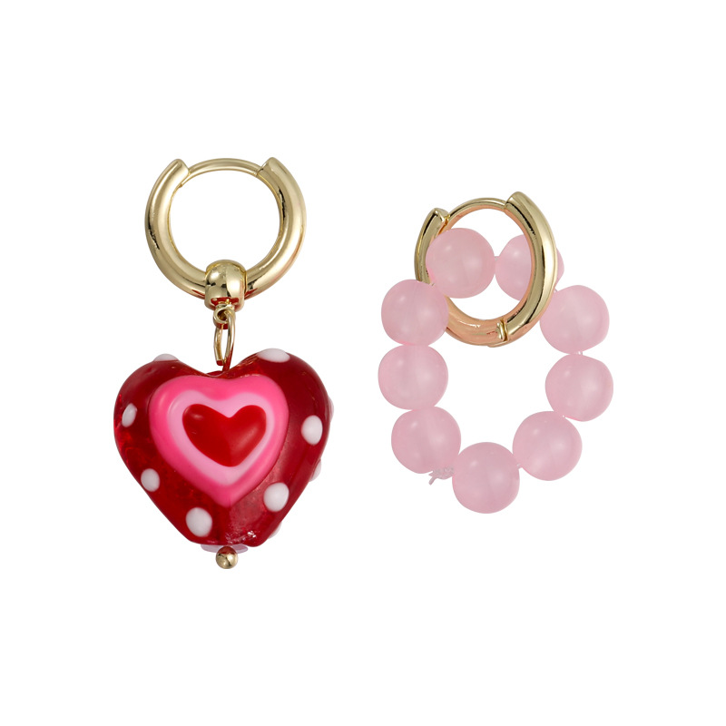 1 Pair Fashion Heart Shape Resin Asymmetrical Beaded Women's Drop Earrings display picture 5