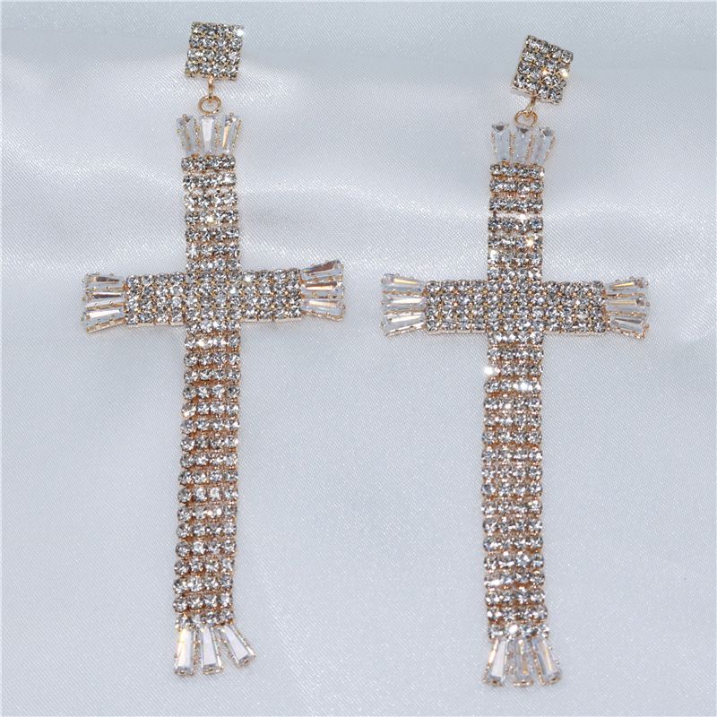 Fashion Shiny Rhinestones Europe And The United States Cross Crystal Earrings display picture 2