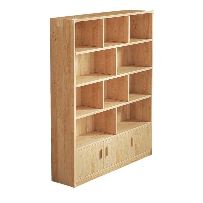 Estante de libros armario de piso para niños de madera de pino armario de almacenamiento contra la pared estudiante armario doméstico con puerta