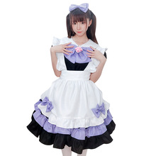 日系可爱萝莉女佣套装 cosplay动漫黑紫女仆装女仆演出服批发
