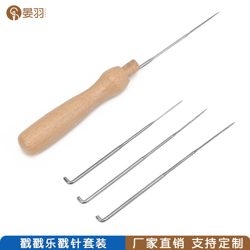 Wooden Handle Poke Needle Wool Felt Poke Poke Pen with Three Needles Handmade Wool Felt Doll Poke Tool Poke Needle