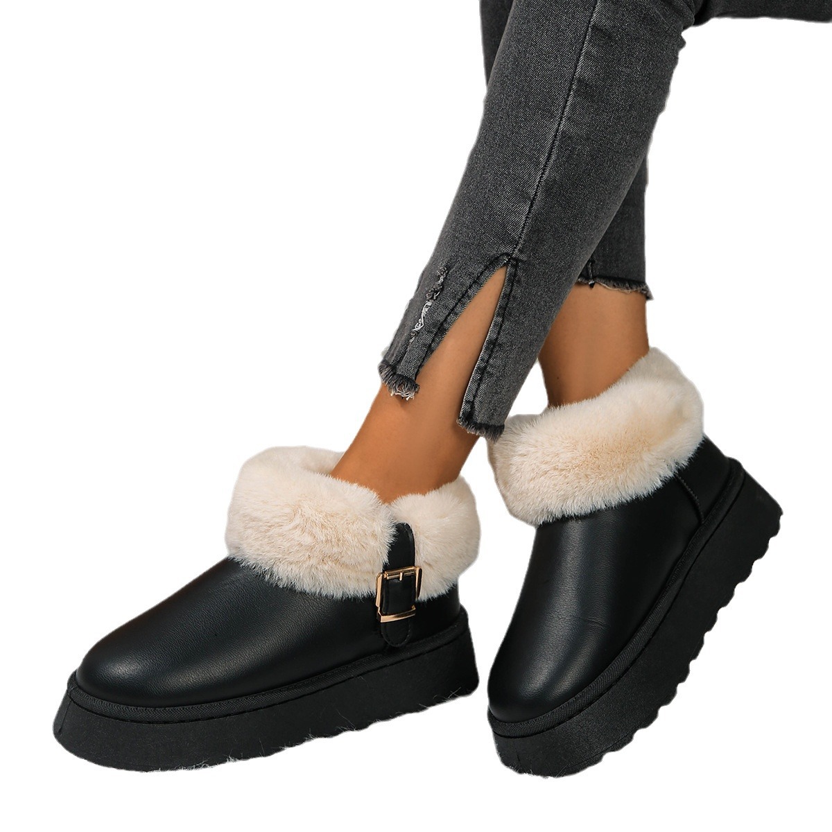 Women's Shoes thick soled snow boots women 2024 winter new style warm plus veet thickened leather non slip cotton shoes_voghion.com