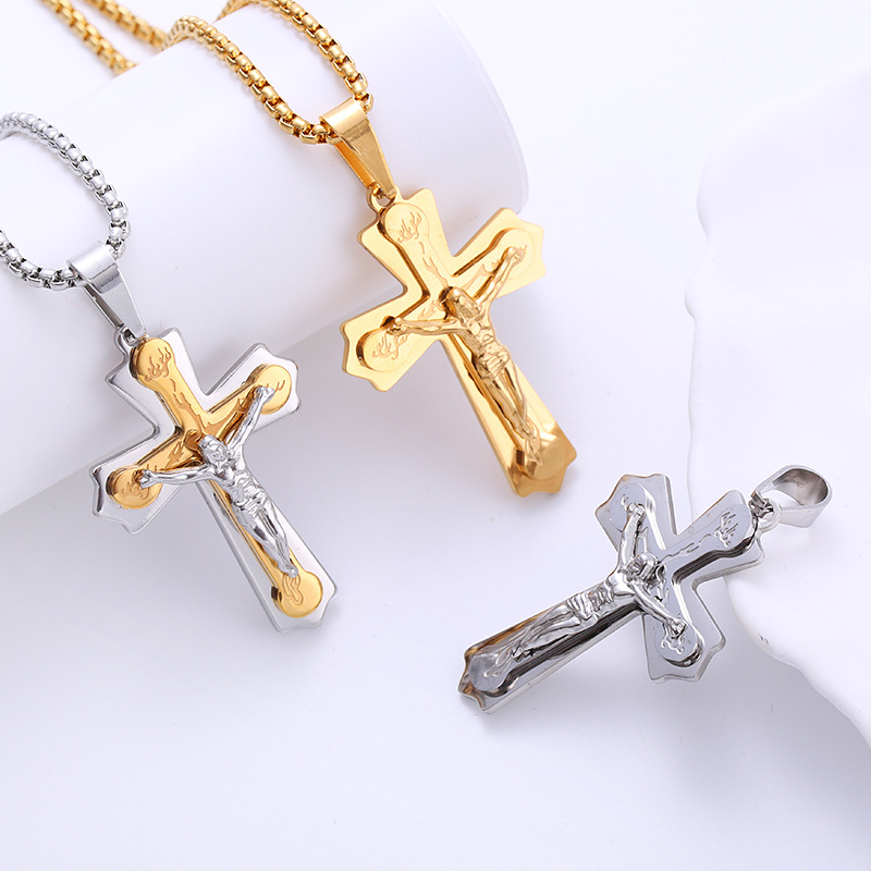 No Inlaid Inlay Material Pendant Necklace Classification PVD Coated 18K Gold Plated Cross 304 Stainless Steel Retro Waterproof Non Tarnish 304 Stainless Steel Pendant Necklace
