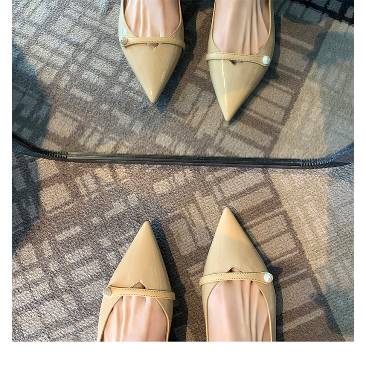 羊皮版仙女风珍珠真皮尖头浅口单鞋女平底法式玛丽珍鞋女通勤瓢鞋|undefined