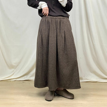 2025秋冬新款高腰休闲半身裙 复古羊毛混纺中长款显瘦A字裙 99729