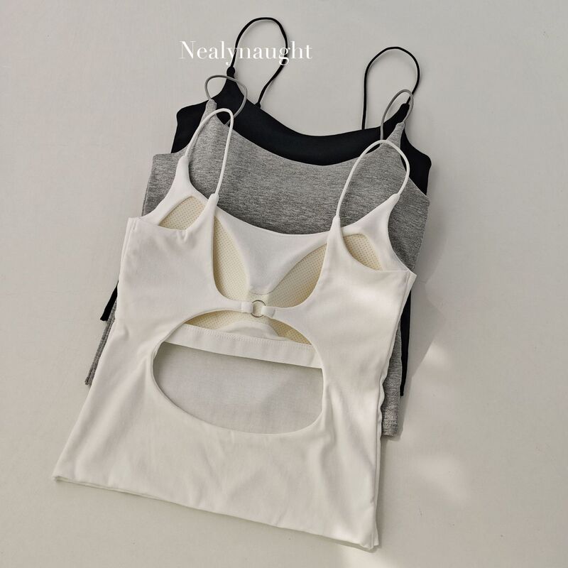 Thin Strap Back Hollow Metal Buckle Beauty Back Camisole Hot Girl with Breast Pad Fixed Cup Inner Wear Outer Wear Base Layer Thin Strap Back Hollow Metal Buckle Beauty Back Camisole Hot Girl with Breast Pad Fixed Cup Inner Wear Outer Wear Base Layer