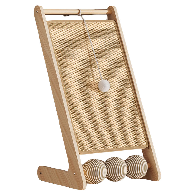 Triángulo con bola de madera sólida seda gato agarrar placa no cae desgaste vertical gato agarrar almohadilla gato agarrar columna seda cuerda juguete gato
