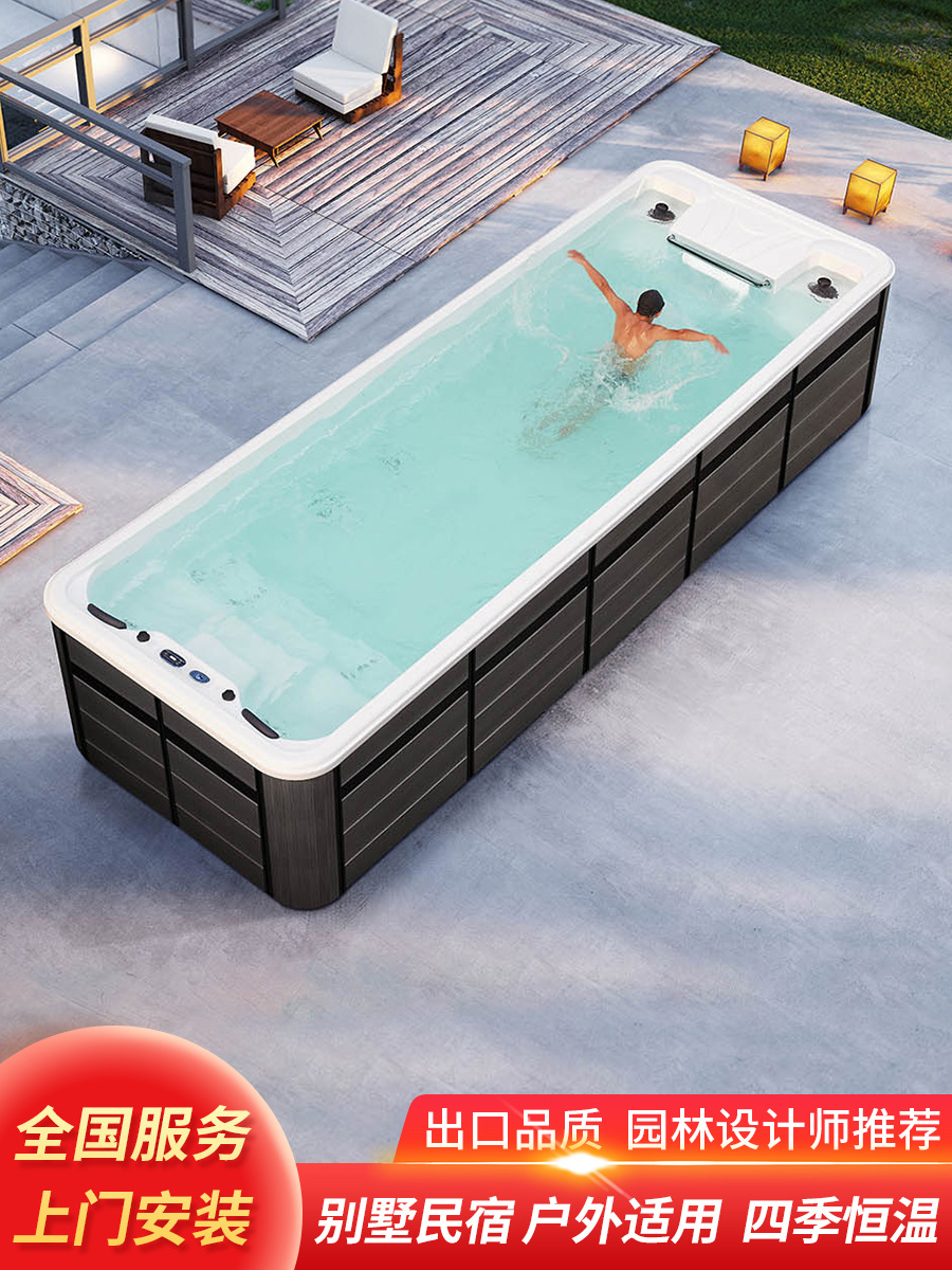 Ruikang inteligente interior y exterior temperatura constante piscina infinita surf producto acabado de acondicionamiento físico todo en uno máquina de natación infinita