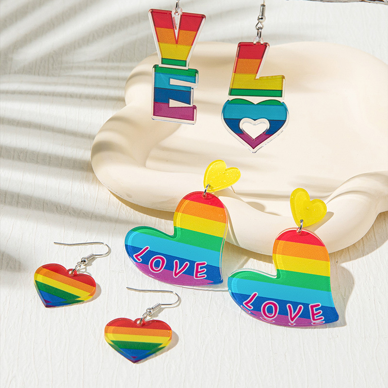 creative rainbow acrylic brand design earrings for St. Valentine's…