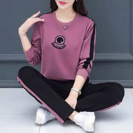 时尚运动服套女装2021秋新款大码宽松显瘦圆领卫衣休闲两件套女潮