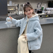 冬季中大女童加绒外套毛毛衣冬装新童装儿童女孩加厚毛毛上衣棉衣