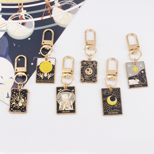 Alloy Board Game Solitaire Sun Tarot Card Keychain Good Luck Gift Pendant Keychain Pendant Keychain School Bag