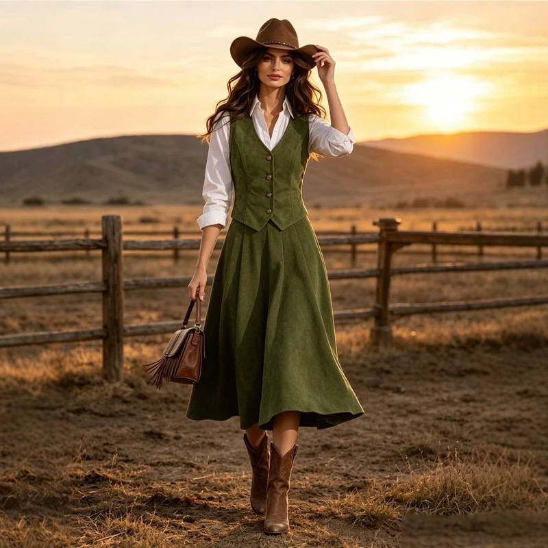 Cross-border 2026 new women's fashion, popular styles for independent online stores, European and American export, suede western-style retro suit Cross-border 2026 new women's fashion, popular styles for independent online stores, European and American export, suede western-style retro suit