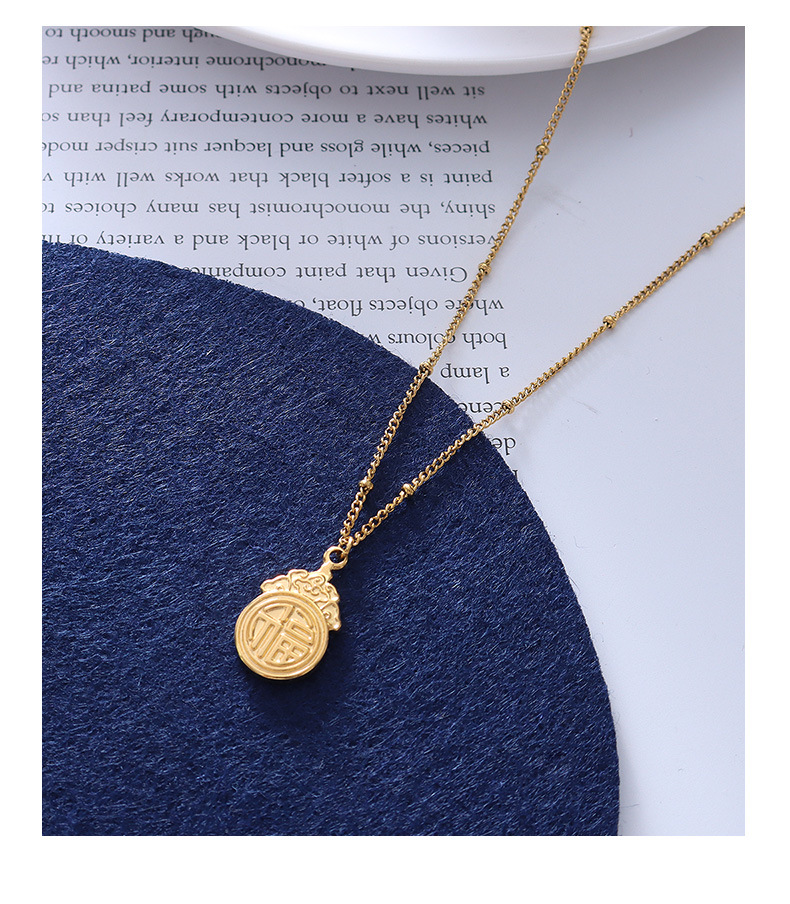 Chinese Style Jewelry Good Luck Fortune Ancient Style Pendant ins Style Simple Necklace Women's Titanium Steel Gold Clavicle Chain Accessories_voghion.com