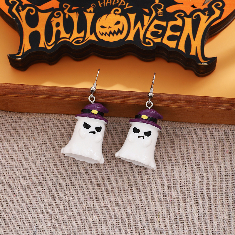 ハロウィンの趣味の漫画のカボチャの幽霊の樹脂のイヤリングは個性の大きい目の奇妙な巫女の帽子の死神の耳のフックを作ります。|undefined