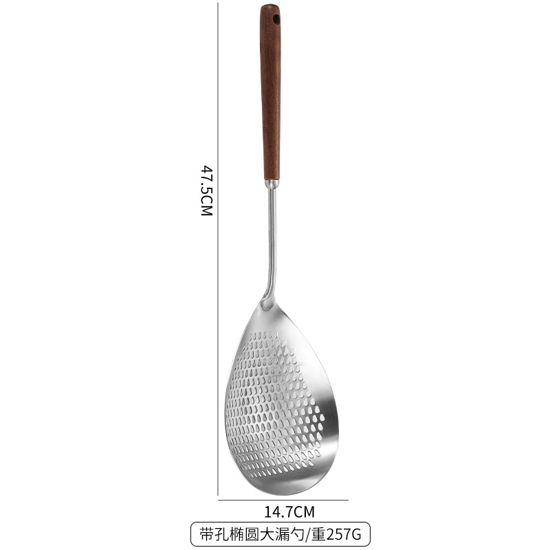 Paleta de acero inoxidable 304 utensilios de mango de madera para el hogar, colador de alta temperatura, juego de utensilios de cocina, cuchara de sopa, suministros de cocina