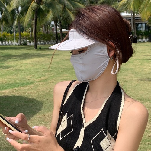 UFP50+帽檐脸基尼防晒面罩女款夏季防紫外线冰丝全脸遮阳透气