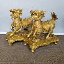 大号铜麒麟黄铜八宝麒麟一对火麒麟家用客厅办公神兽瑞兽工艺摆件