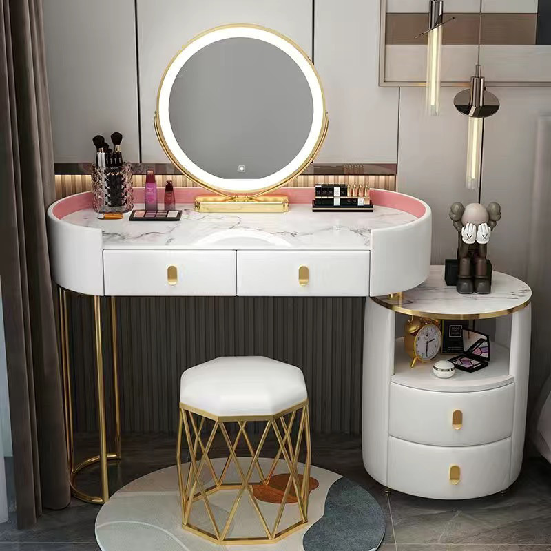 Pink gold 100cm table + cabinet + smart mirror + bird's nest chair