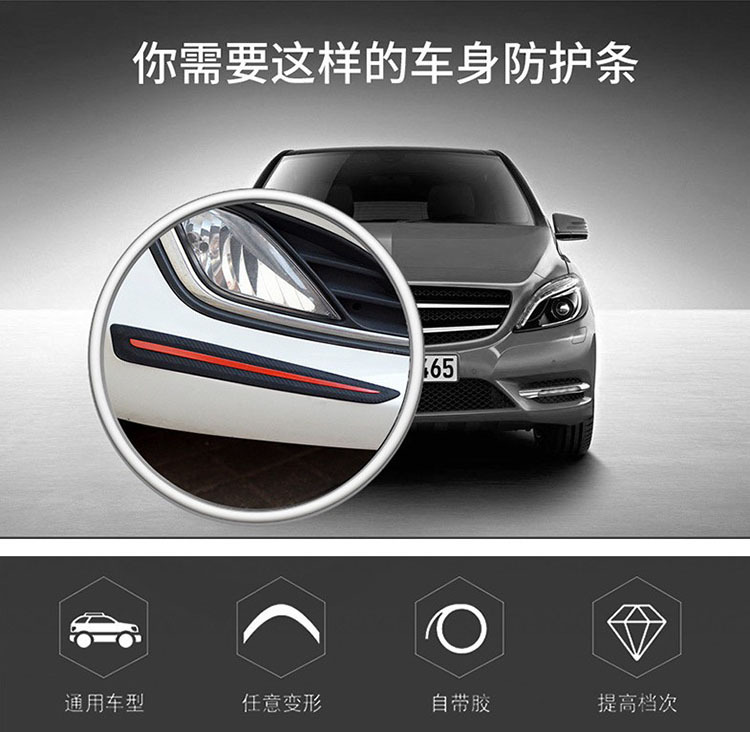 Factory Direct Sales Car Carbon Fiber Pattern Anti-Collision Strip Bumper Anti-Scratch Strip Sticker Car Body Door Edge Anti-Scratch Protection Soft Rubber Strip
