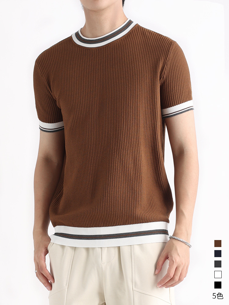 Cross-border viejo qianfeng hombre contraposición de tela de hielo costilla camiseta texturizada de manga corta ropa casual de hombre camiseta de verano