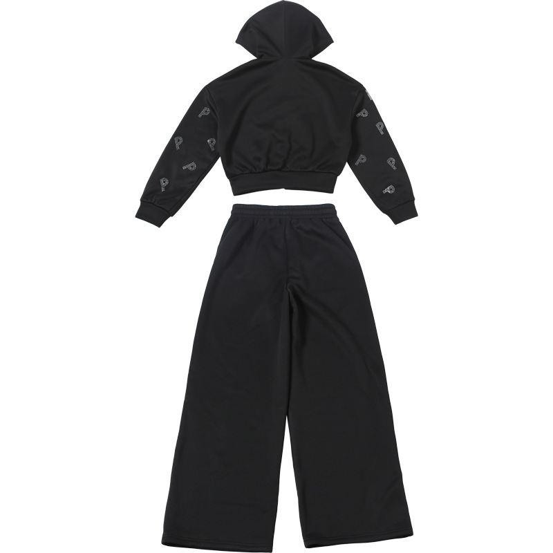 Autumn Winter Letter Graphic Rhinestone Hooded Sweater Loose Straight Trousers Set 10 Autumn Winter Letter Graphic Rhinestone Hooded Sweater Loose Straight Trousers Set