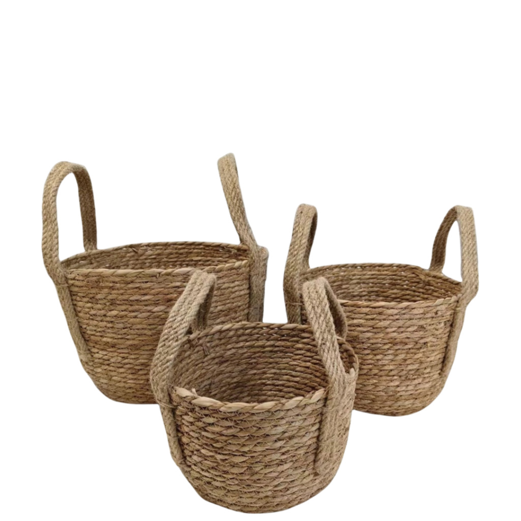 Cesta de tela de paja artesanal nórdica, cesta de maceta, sala de estar, cesta de tela de caña, cesta de almacenamiento, cesta de artículos, cesta de artículos plegables image 6