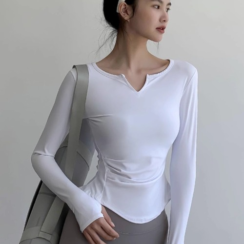 Women's V-neck Elastic Quick-dry Yoga Top Professional Training Long-sleeve T-shirt Slim Fit Fitness Clothing Spring and Summer