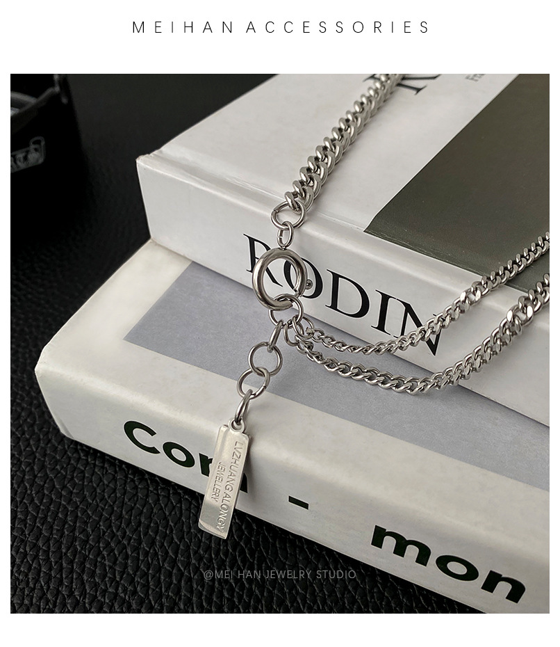 Casual Hip Hop Geométrico Acero Titanio Doble Capa Barniz De Estufa Metal Hombres Collar De Cadena Collares De Cadena Para Hombre display picture 1