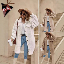 2024跨境亚马逊新款欧美冬季开扣翻领毛绒外套宽松气质长款大衣女