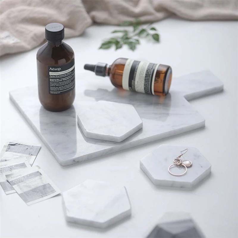 Nordic ins posavasos de mármol natural hexagonal café antideslizante aislamiento térmico base de aromaterapia joyería accesorios de tiro