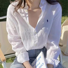 品牌尾货白色棉麻衬衫女春秋款休闲宽松显瘦长袖外搭亚麻上衣