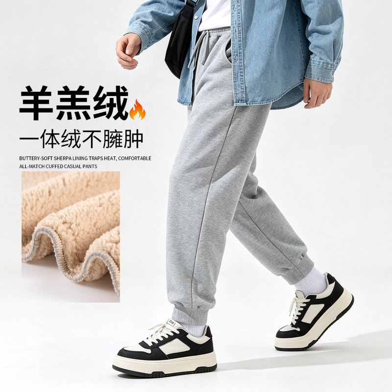 Men's fleece-lined, thickened sweatpants, new winter casual sports pants, men's lamb wool pants, loose-fitting joggers Men's fleece-lined, thickened sweatpants, new winter casual sports pants, men's lamb wool pants, loose-fitting joggers