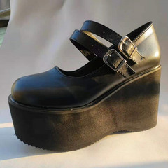 復古圓頭漆皮大碼43瑪麗珍鞋2021夏季新款松糕底坡跟漆皮淺口女鞋