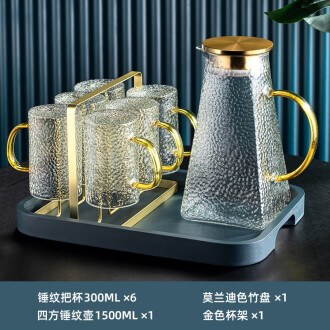 Vidrio martilled con mango taza de agua taza de té taza de beber de alto grado Luz de lujo sala de estar del hogar juego de agua traje de la familia