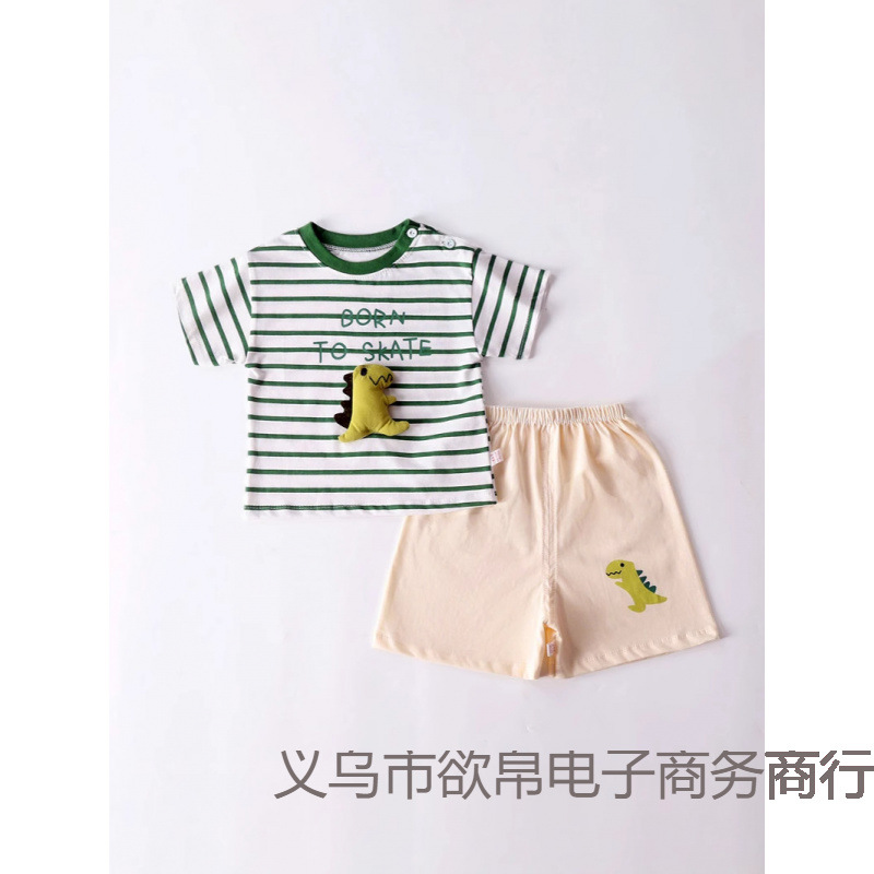 儿童短袖套装卡通玩偶T恤棉男童女童夏两件套中小童肩扣舒适休闲
