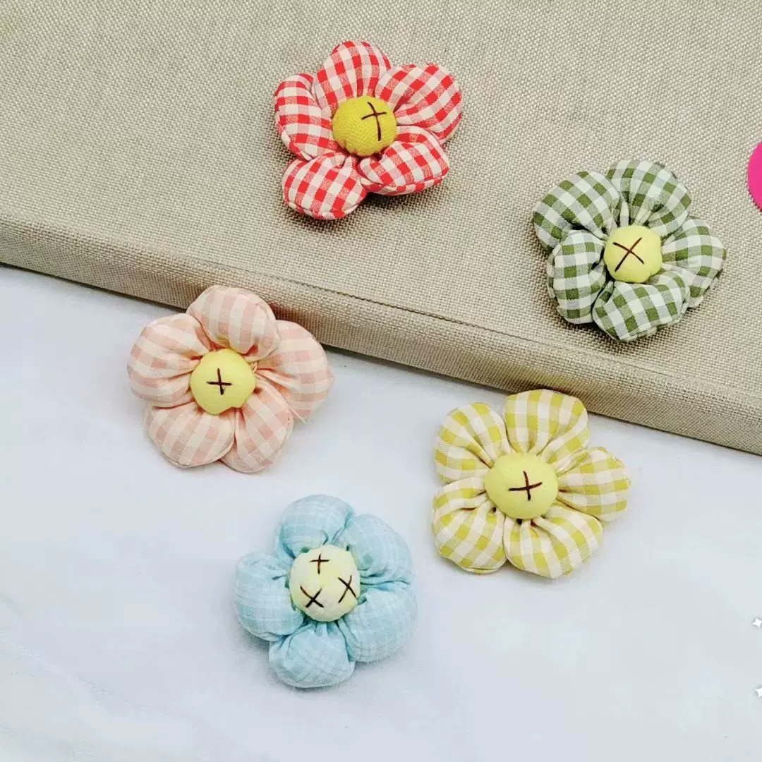 韩版新款儿童布艺花朵 小清新可爱少女发夹 包包饰品配件