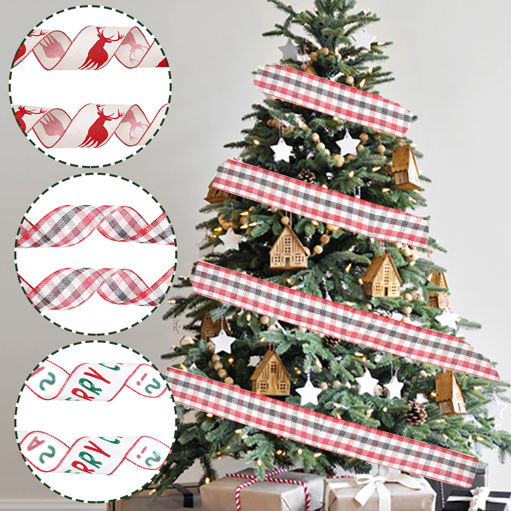 Cinta de Lino Fino con Diseño de Reno Navideño 2025, 6.3 cm, Cinta Decorativa para Árbol de Navidad, Cinta de Reno Navideño