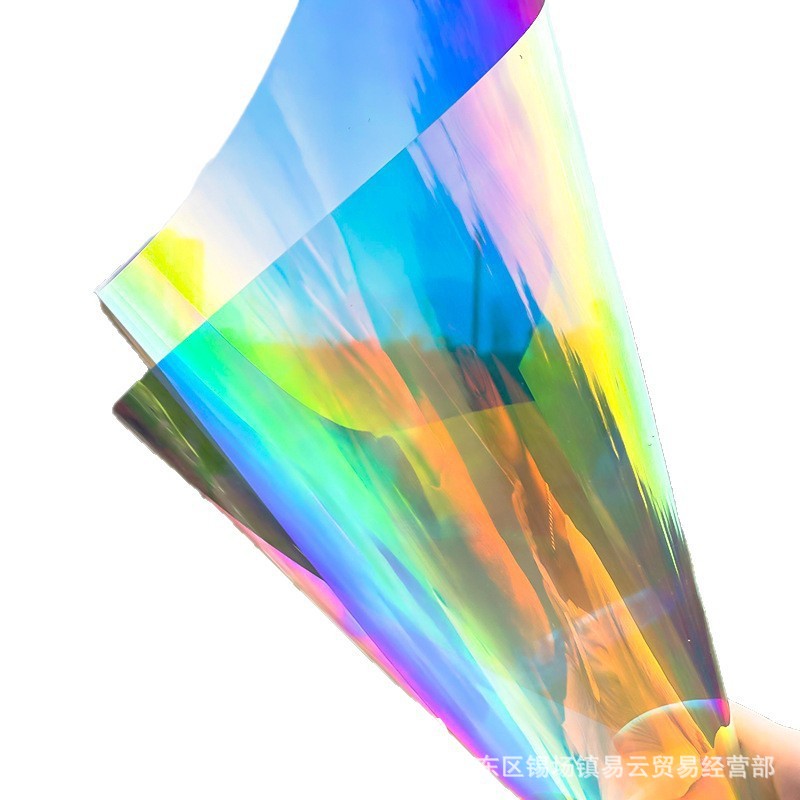 Película láser de color brillante película de plástico de PVC jardín de infantes colgante arco iris transparente decoración de boda mascota