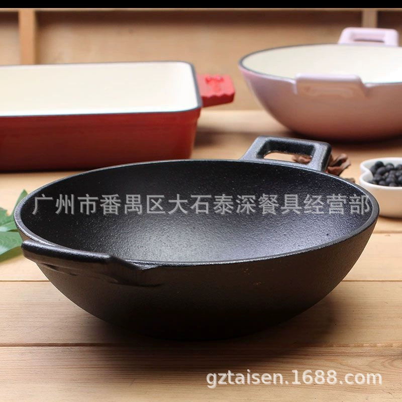 Thickened cast iron double-eared dry pot special tableware alcohol stove restaurant farmhouse commercial pot new Japanese-style pot