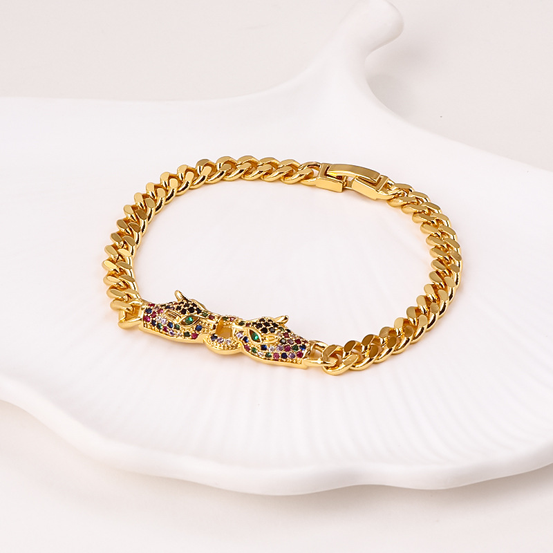 Personalised Cuban Leopard Bracelet Double Headed Crystal Jewellery_voghion.com