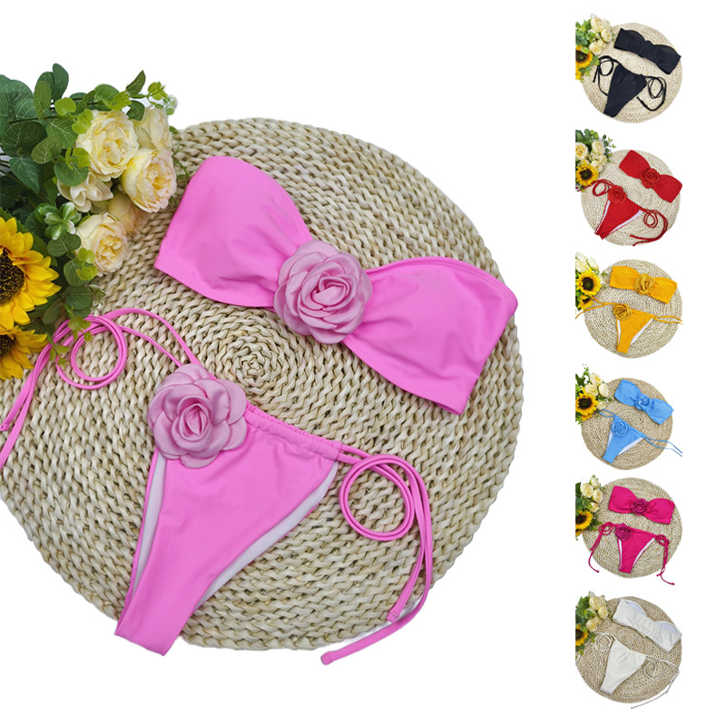 Direct from the Manufacturer, Sexy Bikini with Floral Design, Fashionable Bandeau Style, Two-Piece Bikini, High Aesthetic Swimwear, New Model