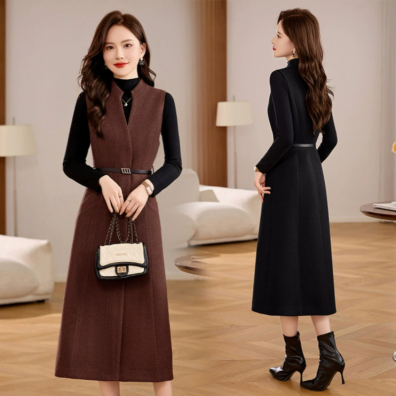 Женское платье 2025 ранняя весна новый стиль трикотаж модный универсальный жилет длинная юбка комплект из двух предметов