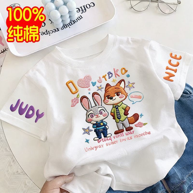 Embroidered Girls' T-shirt, Dopamine Short-Sleeve, New Summer Style, Cute Printed Short-Sleeve Top for Middle and Large Children
