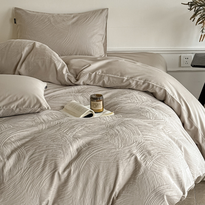 2026 New Model 60S Pure Cotton Washed Jacquard Thick Woven Embossed Four-Piece Set with a High-End Feel, Including Duvet Cover and Bed Sheet